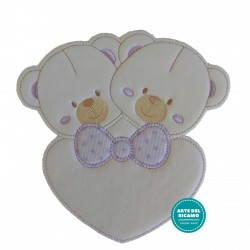 Iron-on Patch - Twin Bears with Lilac Heart